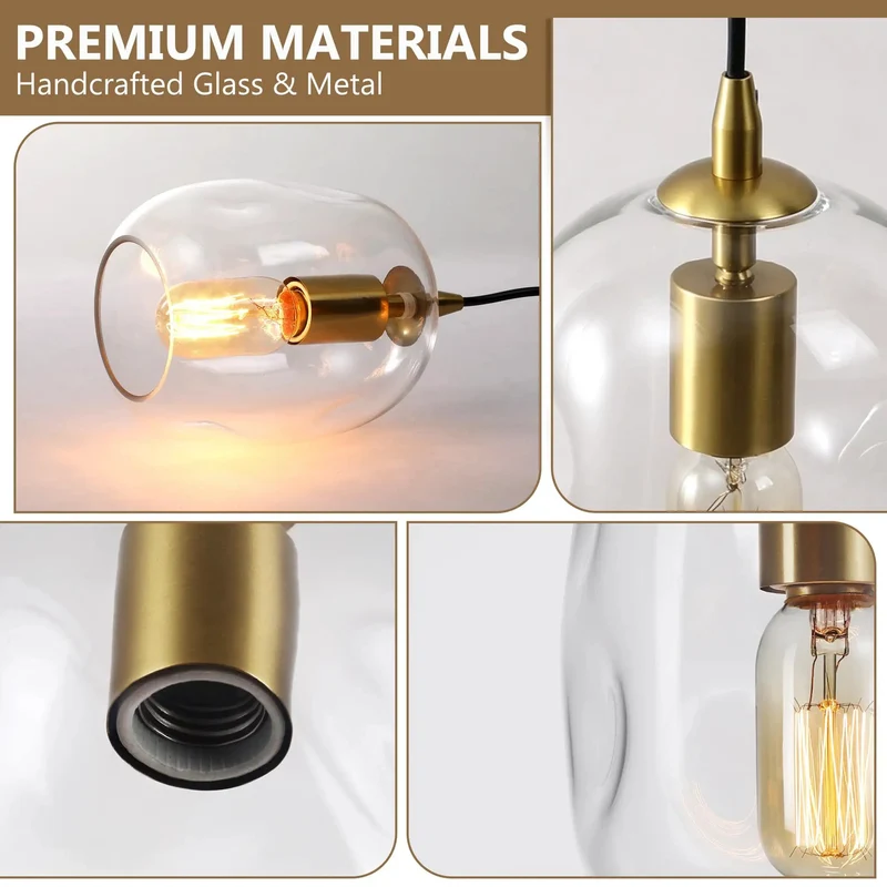Hand Blown Clear Glass Pendant Light With Brushed Brass Finish For Kitchen Island Sleek Nine Inch Ceiling Fixture A Pretty Dang Hecka Beauty For Modern Farmhouse Decor