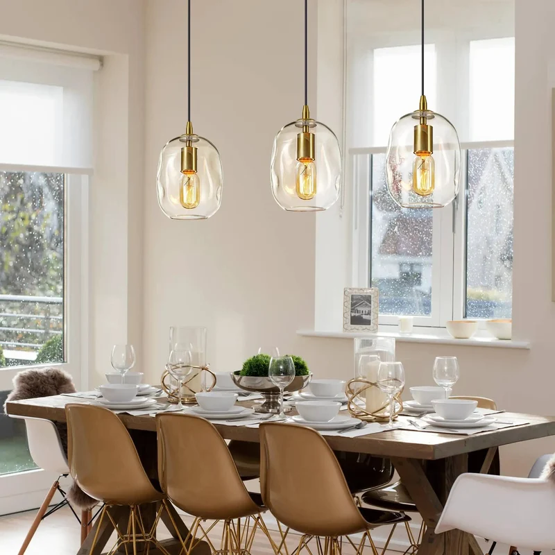 Hand Blown Clear Glass Pendant Light With Brushed Brass Finish For Kitchen Island Sleek Nine Inch Ceiling Fixture A Pretty Dang Hecka Beauty For Modern Farmhouse Decor
