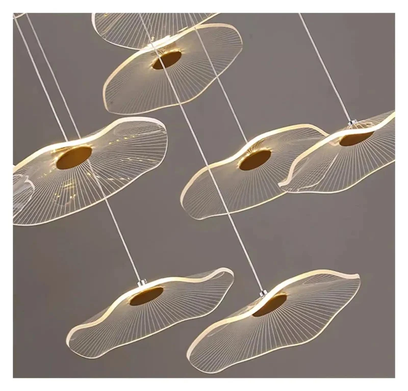 Super Slim Acrylic Stair Chandelier Pendant Light With Transparent Cord Design Bringing Clean Modern Vibes To Your Living Room Or Bedroom Huge Space Friendly Led Ceiling Lamp That Goes Hard On Style And Fit