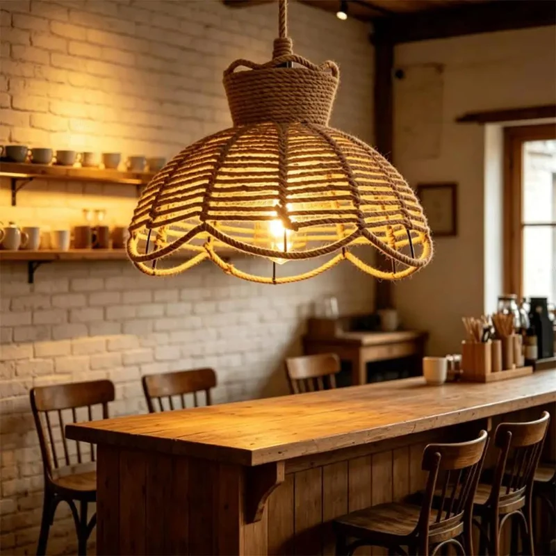 Handwoven Jute Rope Pendant Light With Iron Frame And Natural Hemp Cord Setting Off Chill Cozy Vibes For Your Space Rustic Farmhouse Ceiling Hanging Lamp With Adjustable Height For Kitchen Island Dining Room