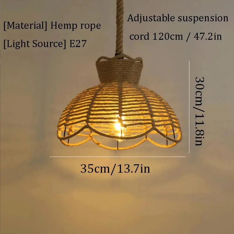 Handwoven Jute Rope Pendant Light With Iron Frame And Natural Hemp Cord Setting Off Chill Cozy Vibes For Your Space Rustic Farmhouse Ceiling Hanging Lamp With Adjustable Height For Kitchen Island Dining Room
