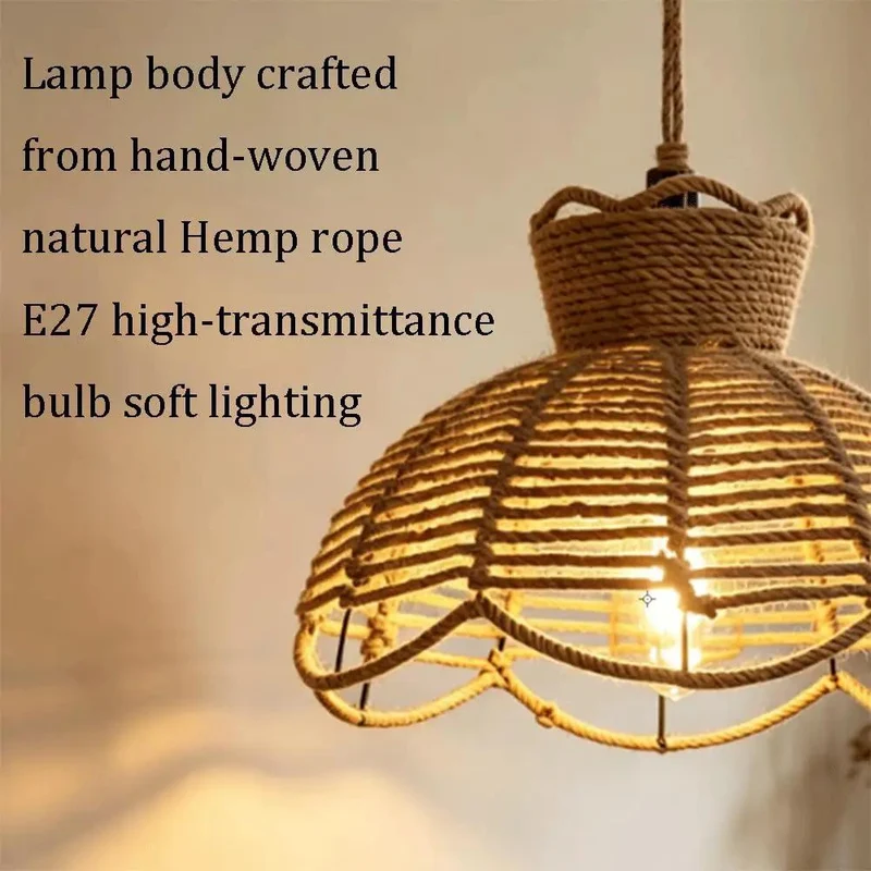 Handwoven Jute Rope Pendant Light With Iron Frame And Natural Hemp Cord Setting Off Chill Cozy Vibes For Your Space Rustic Farmhouse Ceiling Hanging Lamp With Adjustable Height For Kitchen Island Dining Room