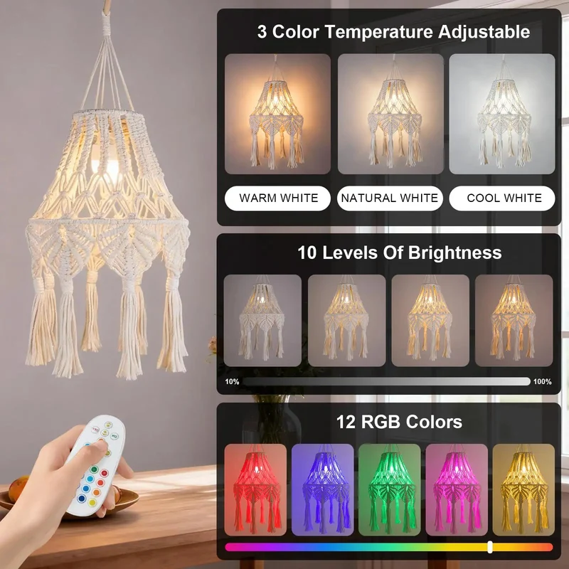 Boho Macrame Pendant Lights with Tassels Remote Control Dimmable Timer Cordless Battery Operated Hanging Lamps for Bedroom Living Room Decor 2 Pack Effortless Glow Up Guarantee