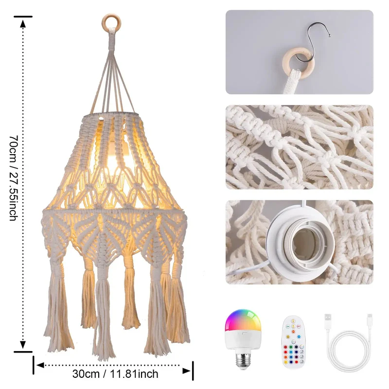 Boho Macrame Pendant Lights with Tassels Remote Control Dimmable Timer Cordless Battery Operated Hanging Lamps for Bedroom Living Room Decor 2 Pack Effortless Glow Up Guarantee