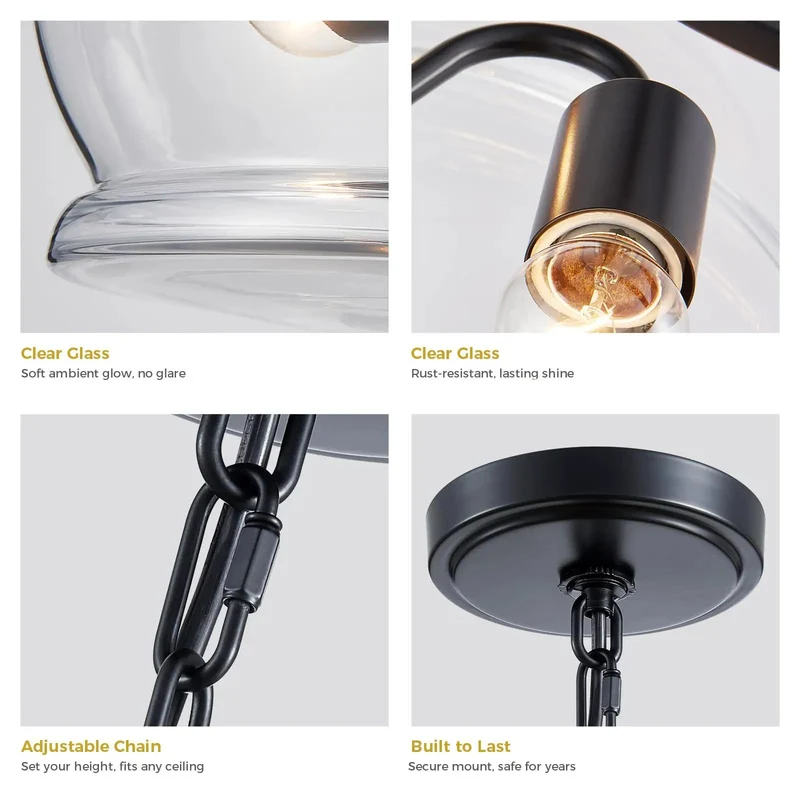 Three Light Glass Pendant Light Featuring Fully Adjustable Drop Chain And Clear Lens Shells To Serve Up A Hella Chic Lighting Vibe For Your Home And Kitchen