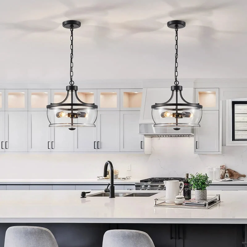 Three Light Glass Pendant Light Featuring Fully Adjustable Drop Chain And Clear Lens Shells To Serve Up A Hella Chic Lighting Vibe For Your Home And Kitchen