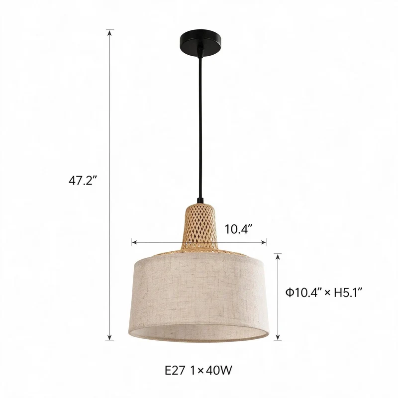 Slick Matte Black Hanging Pendant With Raw Bamboo And Linen Fabric Shade For Your Kitchen Island Or Casual Dining Area Totally Slick Modern Farmhouse Vibe For Any Room You Pick