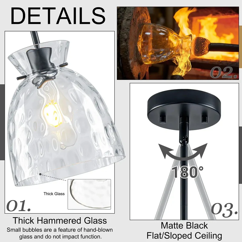 Top Tier Slick One Pack 7.5 Inch Hammered Glass Pendant Light Kitchen Island Fixture Matte Black E26 Socket Rock Solid Frame Design Hella Warm Ambiance Vibe