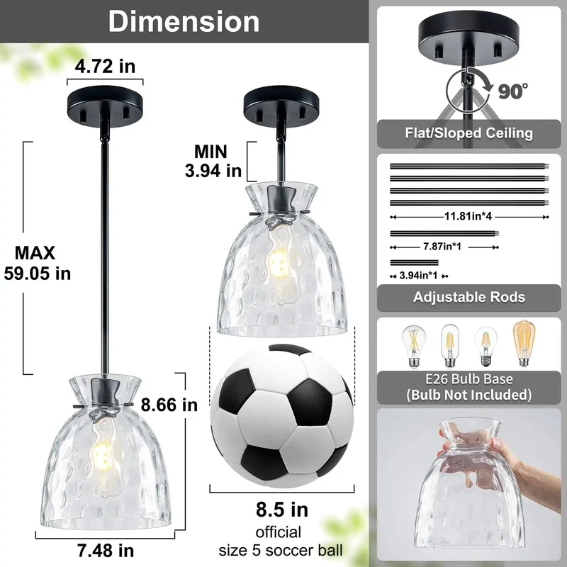 Top Tier Slick One Pack 7.5 Inch Hammered Glass Pendant Light Kitchen Island Fixture Matte Black E26 Socket Rock Solid Frame Design Hella Warm Ambiance Vibe