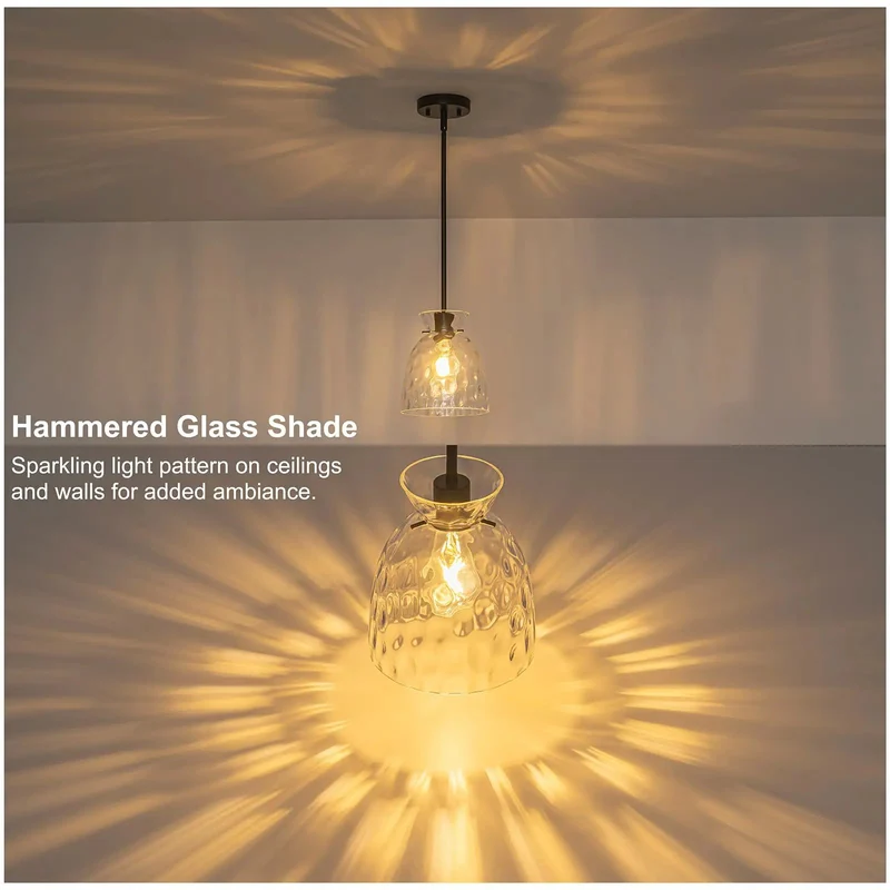 Top Tier Slick One Pack 7.5 Inch Hammered Glass Pendant Light Kitchen Island Fixture Matte Black E26 Socket Rock Solid Frame Design Hella Warm Ambiance Vibe