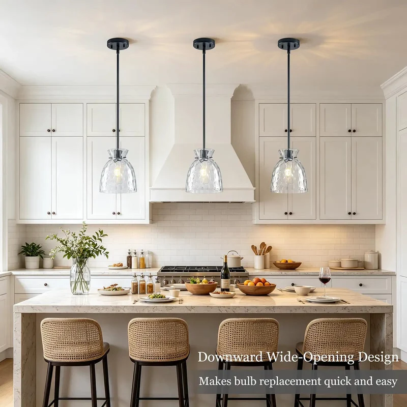 Top Tier Slick One Pack 7.5 Inch Hammered Glass Pendant Light Kitchen Island Fixture Matte Black E26 Socket Rock Solid Frame Design Hella Warm Ambiance Vibe