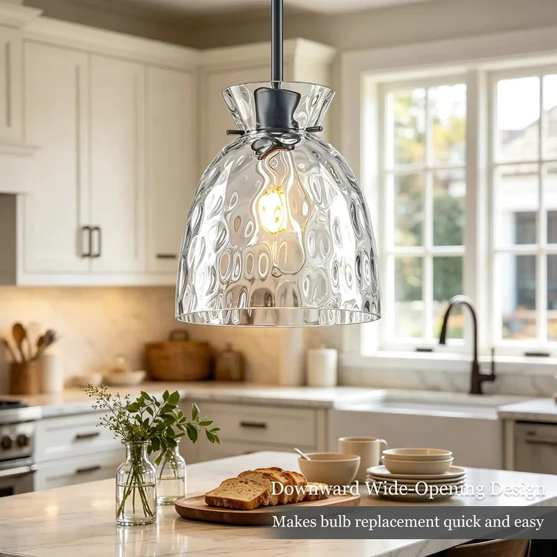 Top Tier Slick One Pack 7.5 Inch Hammered Glass Pendant Light Kitchen Island Fixture Matte Black E26 Socket Rock Solid Frame Design Hella Warm Ambiance Vibe