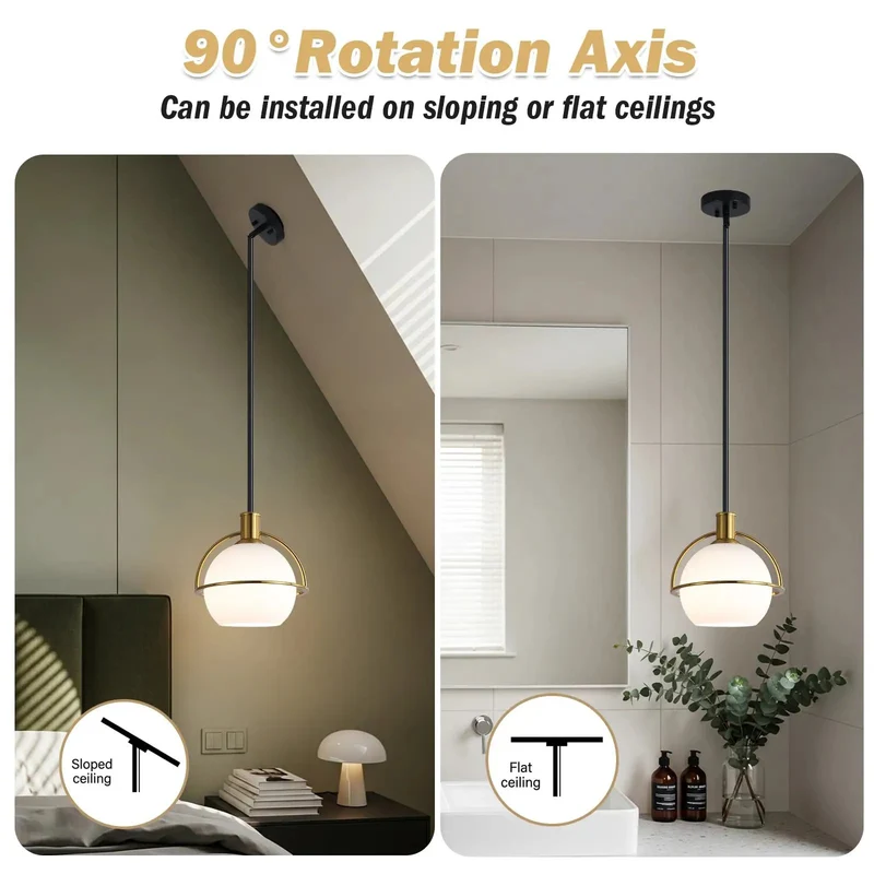 2 Pack Mid Century Globe Pendant Lights With Sleek Brass Gold And Matte Black Accents Hand Blown Milk White Glass Shades Top Tier Kitchen Island Hanging Fixtures Low Key Total Game Changer For Home Vibes