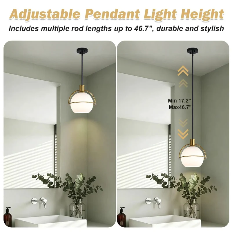 2 Pack Mid Century Globe Pendant Lights With Sleek Brass Gold And Matte Black Accents Hand Blown Milk White Glass Shades Top Tier Kitchen Island Hanging Fixtures Low Key Total Game Changer For Home Vibes