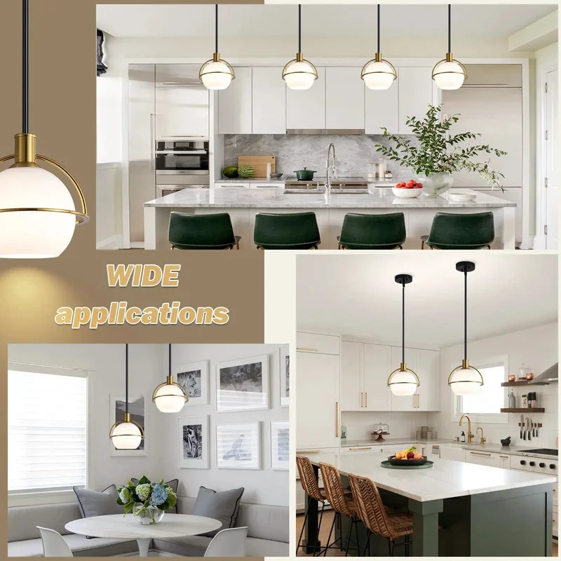 2 Pack Mid Century Globe Pendant Lights With Sleek Brass Gold And Matte Black Accents Hand Blown Milk White Glass Shades Top Tier Kitchen Island Hanging Fixtures Low Key Total Game Changer For Home Vibes