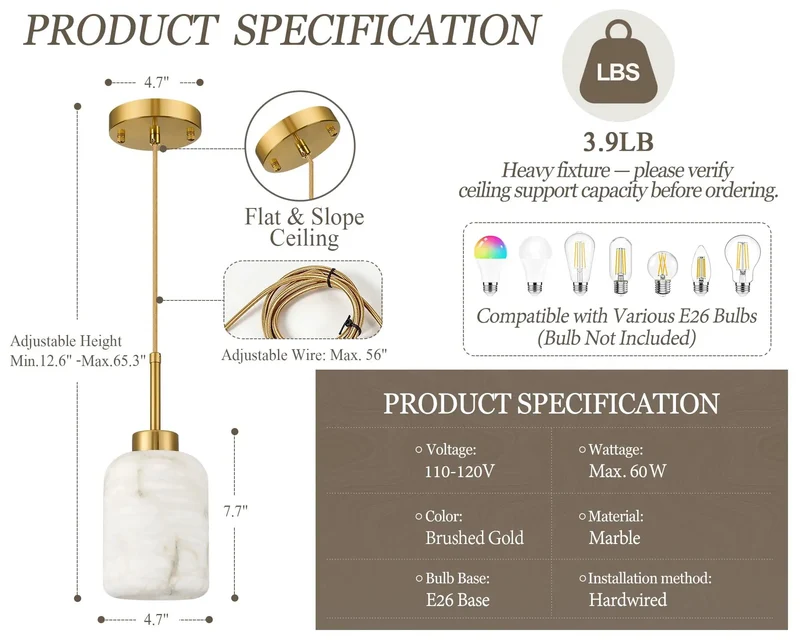 Top Shelf Natural Spanish Alabaster Pendant Lights For Kitchen Island, Slick Modern Gold Hanging Fixtures With Unique Stone Veining That Puts A Fresh Glowing Vibe In Any Home Now