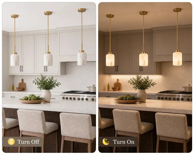 Top Shelf Natural Spanish Alabaster Pendant Lights For Kitchen Island, Slick Modern Gold Hanging Fixtures With Unique Stone Veining That Puts A Fresh Glowing Vibe In Any Home Now