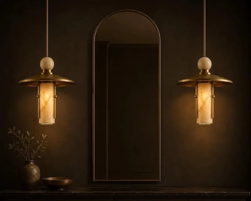 Top Shelf Modern Brass Pendant Lights Give Your Space a Serious Glow Up Featuring Alabaster Cylinder Shades and Marble Accents for Kitchen Dining Room Bar Natural Stone Ceiling Fixtures Set of 3