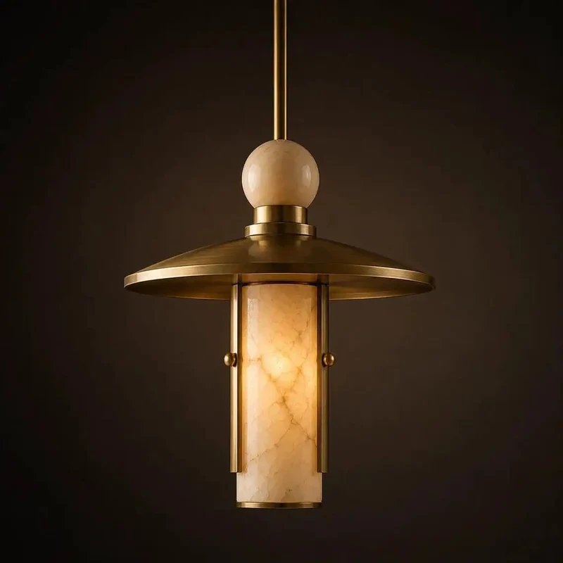 Top Shelf Modern Brass Pendant Lights Give Your Space a Serious Glow Up Featuring Alabaster Cylinder Shades and Marble Accents for Kitchen Dining Room Bar Natural Stone Ceiling Fixtures Set of 3