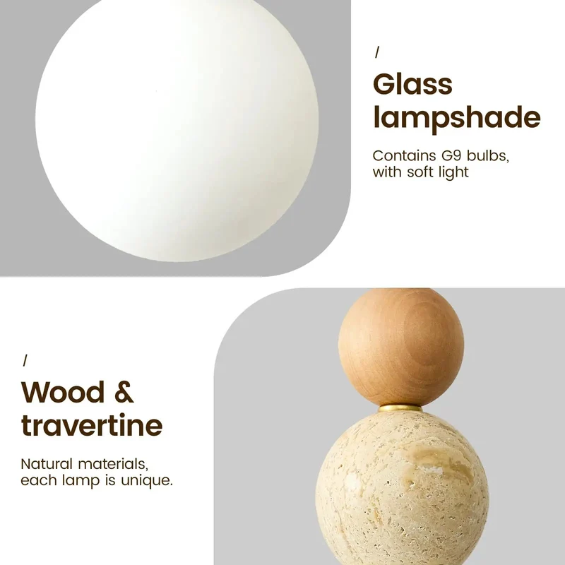 Totally Unique Dang Beautiful Handpolished Travertine Pendant Light With Solid Wood Bead And Soft Milk Glass Shade Artisan Japandi Hanging Fixture For Modern Spaces