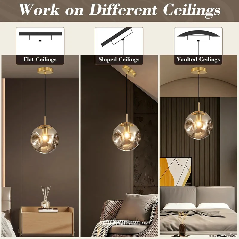Three Pack Smoke Gray Concave Glass Pendant Lights With Smooth Brass Housing And Adjustable Eight Inch Cord Drop For Kitchen Island Dining Zone Or Living Space Mid Century Flair That Really Hits Different Every Day