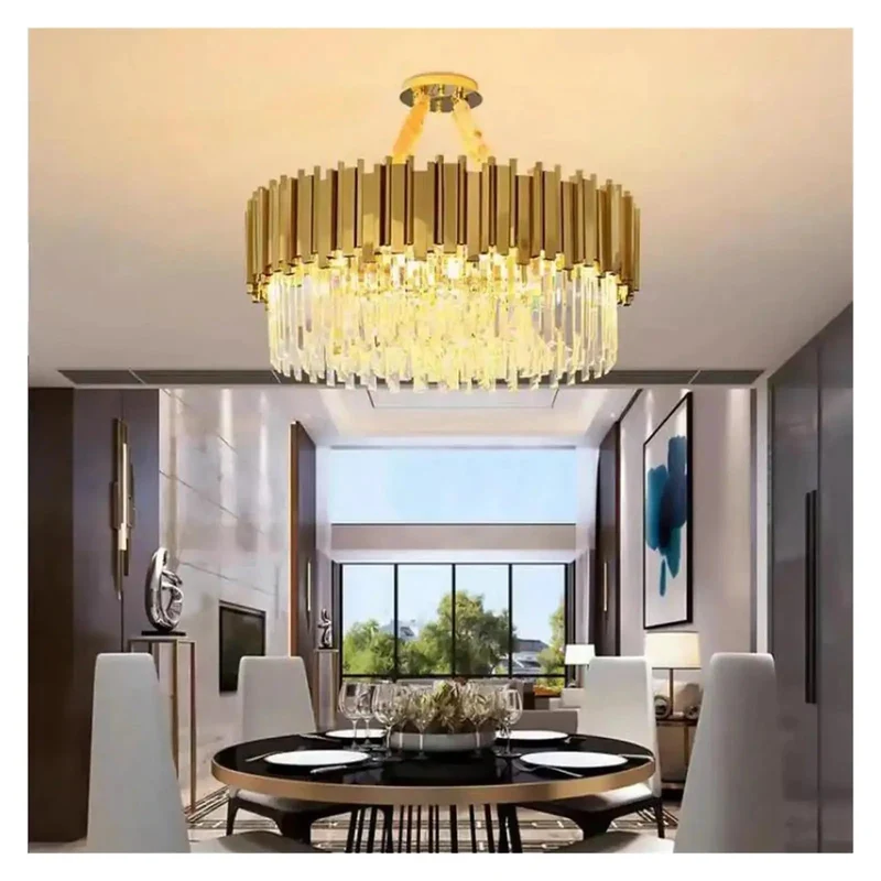 Crystal Led Pendant Light With Gold Plated Metal Chain Hanging Lamp For Living Room Dining Bedroom Indoor Fixture That Is A Straight Up Total Room Transformer