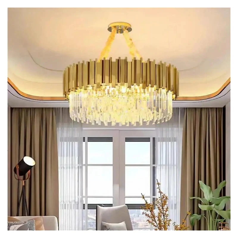Crystal Led Pendant Light With Gold Plated Metal Chain Hanging Lamp For Living Room Dining Bedroom Indoor Fixture That Is A Straight Up Total Room Transformer