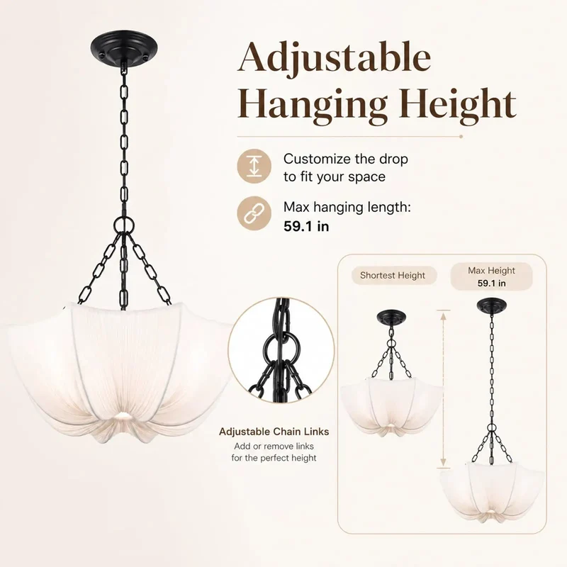 Top Shelf 19 7 Inch White Pleated Fabric Chandelier With Four E12 Candelabra Sockets Bringing A Smooth Cozy Vibe Perfect For Warm Farmhouse Dining Rooms Lighting