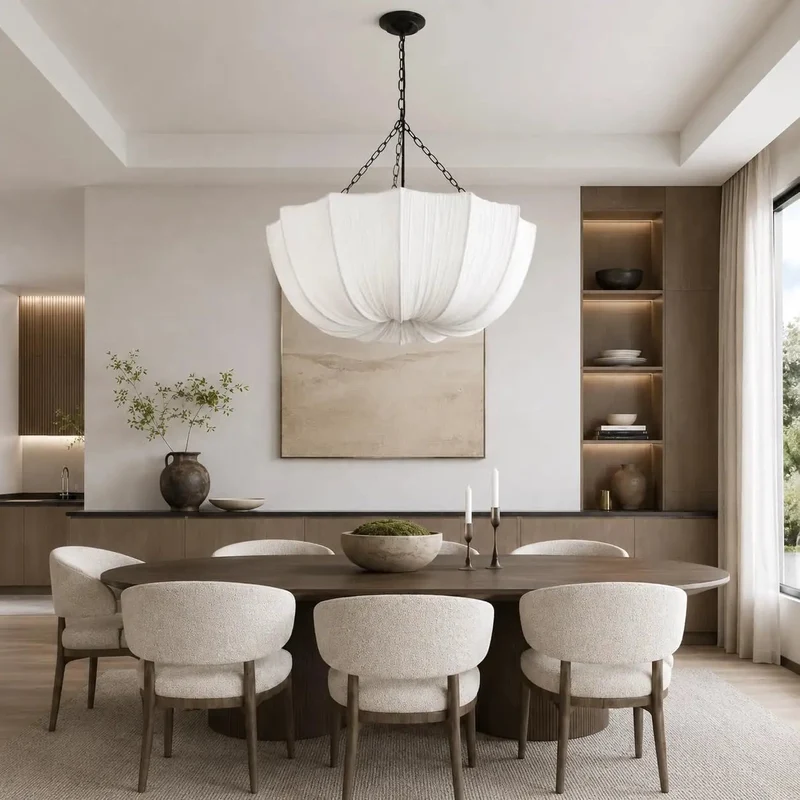 Top Shelf 19 7 Inch White Pleated Fabric Chandelier With Four E12 Candelabra Sockets Bringing A Smooth Cozy Vibe Perfect For Warm Farmhouse Dining Rooms Lighting