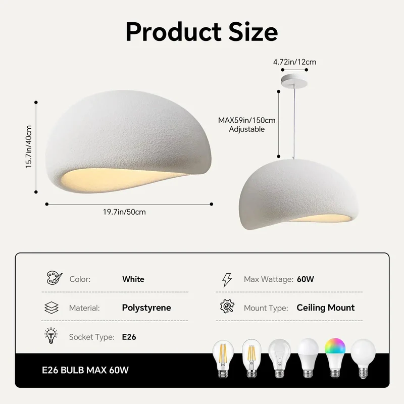 Slick Wabi Sabi Cement Pendant Light 19 7 Inch Japanese Modern Chandelier Featuring Tunable LED Bulb For Kitchen Island Or Bedroom Hella Durable Rock Solid Ceiling Fixture