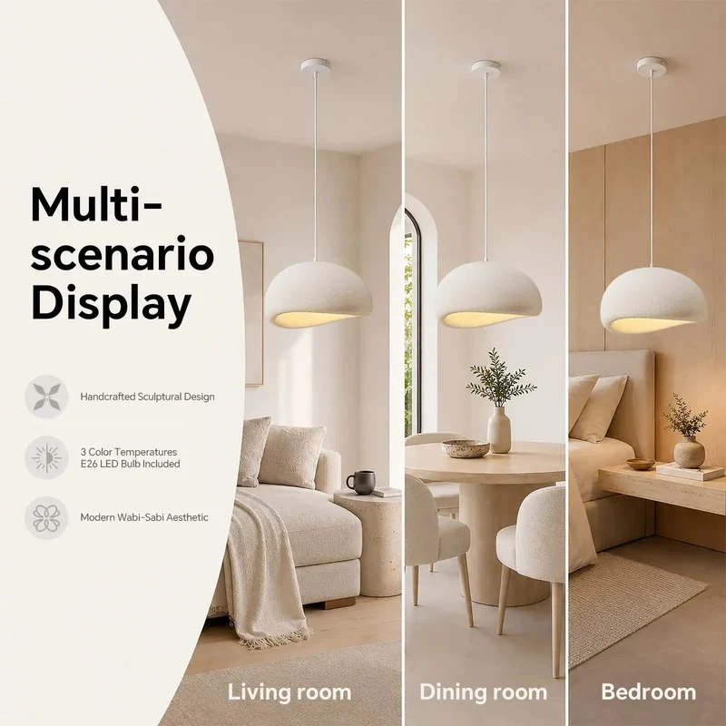 Slick Wabi Sabi Cement Pendant Light 19 7 Inch Japanese Modern Chandelier Featuring Tunable LED Bulb For Kitchen Island Or Bedroom Hella Durable Rock Solid Ceiling Fixture