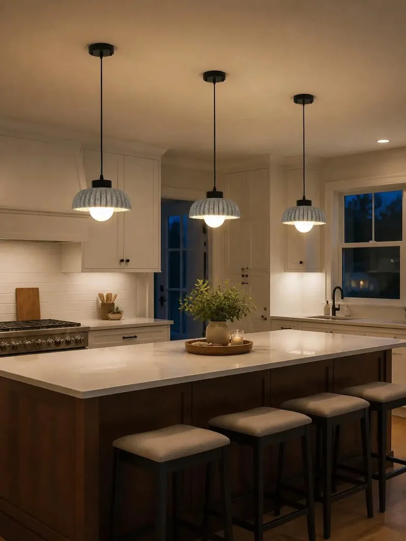 Black Ribbed Cement Pendant Light for Kitchen Island with Modern Farmhouse Vibe Solid Upgrade for Dining Room Setup Textured Hanging Lamp Japandi Style Lighting Fixtures Home Decor