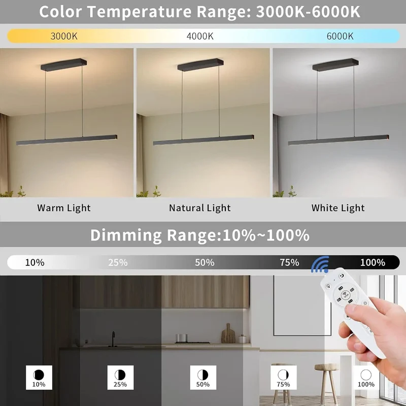 Hella Sleek Linear Pendant Light With Zero Hassle Remote Dimming And Smooth Transitions From Warm To Cool White For Kitchen Island Illumination And Dining Spaces In Solid Black Aluminum