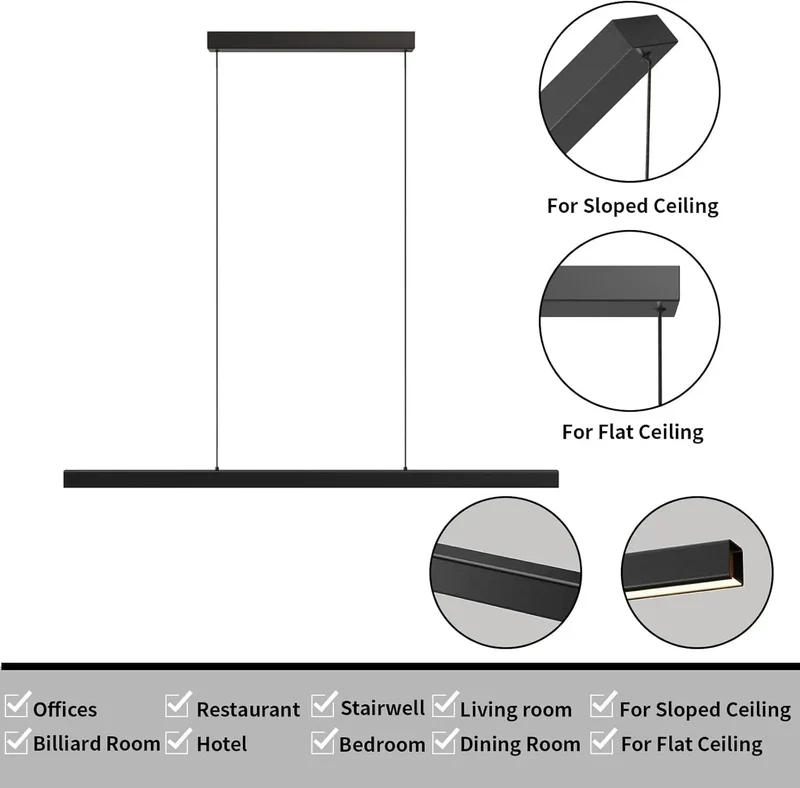 Hella Sleek Linear Pendant Light With Zero Hassle Remote Dimming And Smooth Transitions From Warm To Cool White For Kitchen Island Illumination And Dining Spaces In Solid Black Aluminum
