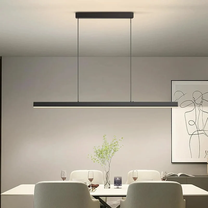 Hella Sleek Linear Pendant Light With Zero Hassle Remote Dimming And Smooth Transitions From Warm To Cool White For Kitchen Island Illumination And Dining Spaces In Solid Black Aluminum