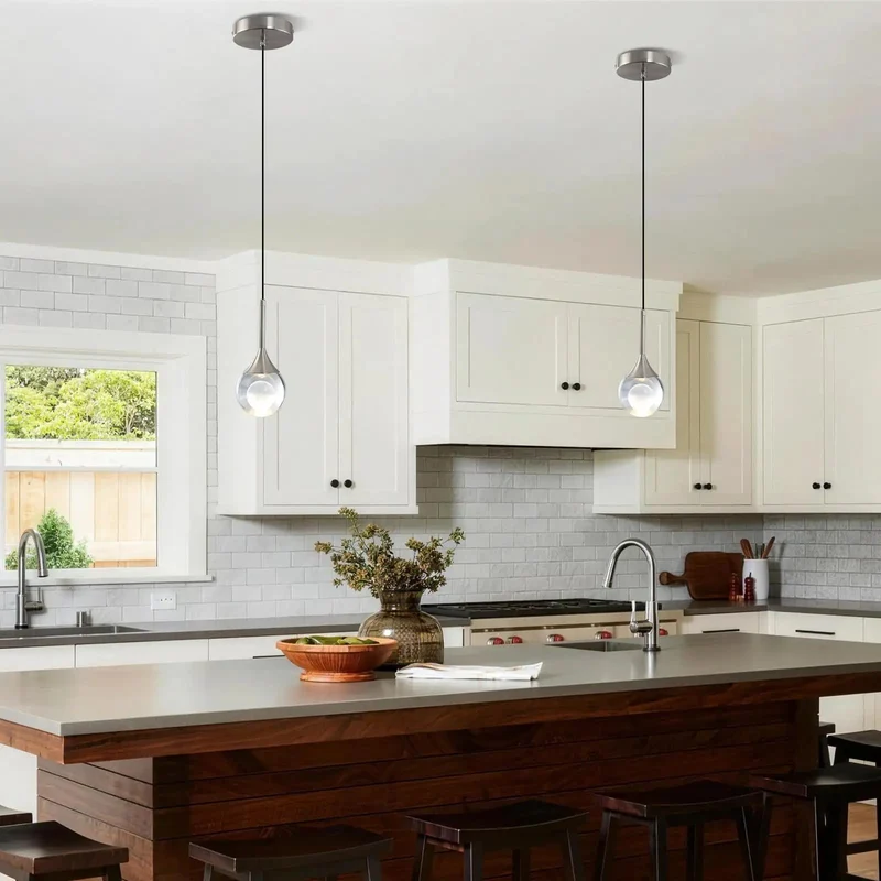 Top Shelf 3D Moon Pendant Lights With Clear K9 Crystal And Brush Nickel Trim 3000K Warm Led Drop Lamps For Kitchen Island Bedroom Or Bar Killer Design And Solid Build For Everyday Vibes In A Handy Two Pack Kit