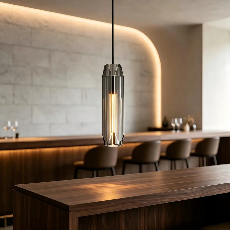 No Fuss Modern Pendant Light Featuring Easy Length Adjust And Hella Cool Smoke Gray Crystal Shade With Polished Brass Accents For Kitchen Islands Dining Rooms And Bar Counters