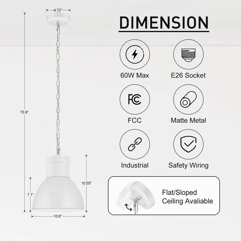 White Industrial Pendant Light For Kitchen Island Featuring Frosted Metal Shade And Heavy Duty Iron Chain Drop Fixture Boasts Dope Ambience And Delivers Sick Durability Daily