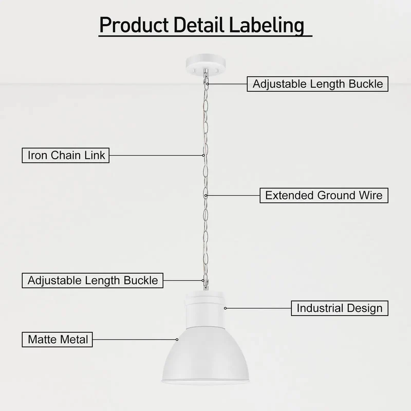 White Industrial Pendant Light For Kitchen Island Featuring Frosted Metal Shade And Heavy Duty Iron Chain Drop Fixture Boasts Dope Ambience And Delivers Sick Durability Daily