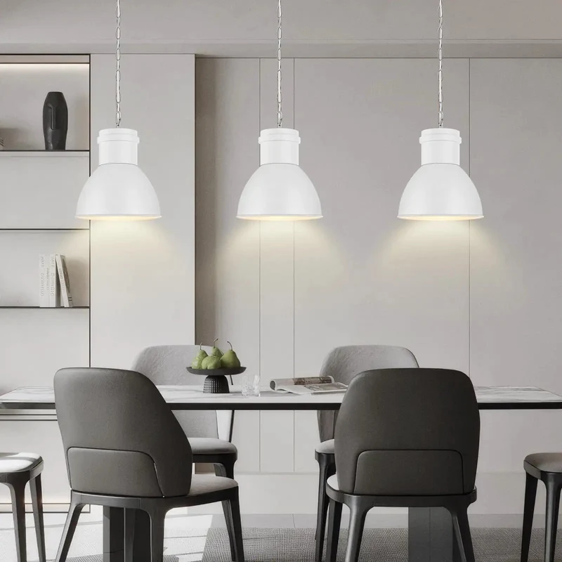 White Industrial Pendant Light For Kitchen Island Featuring Frosted Metal Shade And Heavy Duty Iron Chain Drop Fixture Boasts Dope Ambience And Delivers Sick Durability Daily