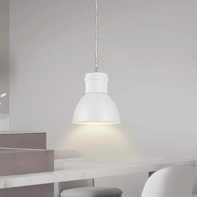 White Industrial Pendant Light For Kitchen Island Featuring Frosted Metal Shade And Heavy Duty Iron Chain Drop Fixture Boasts Dope Ambience And Delivers Sick Durability Daily