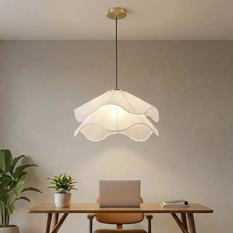 Chic Fabric Pleated Pendant Light For Indoor Rooms Featuring Smooth Wavy Flower Shade With Dreamy Ambient Glow And Modern Ceiling Mount That Gives You Serious Room Vibes Today