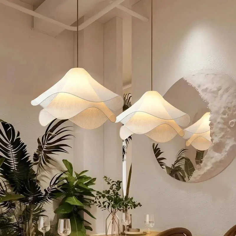 Chic Fabric Pleated Pendant Light For Indoor Rooms Featuring Smooth Wavy Flower Shade With Dreamy Ambient Glow And Modern Ceiling Mount That Gives You Serious Room Vibes Today