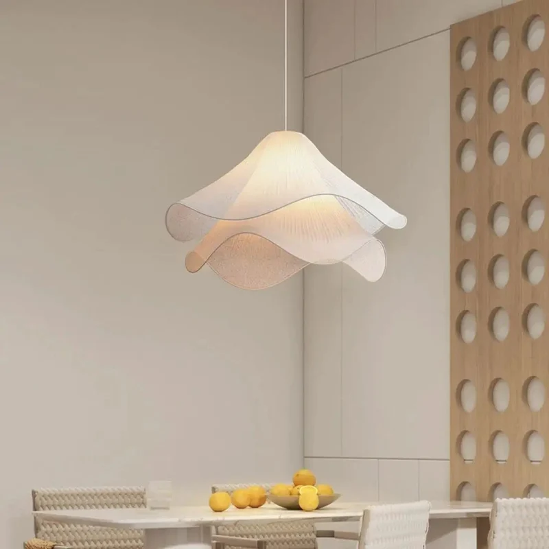 Chic Fabric Pleated Pendant Light For Indoor Rooms Featuring Smooth Wavy Flower Shade With Dreamy Ambient Glow And Modern Ceiling Mount That Gives You Serious Room Vibes Today