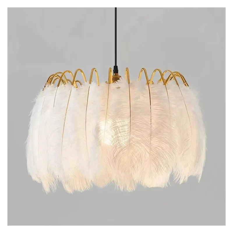 White Feather Pendant Light Chandelier Hanging Over Kitchen Island Or Dining Room Nordic Design Elegant Ceiling Fixture For Bedroom Easy Install Head Turner Room Vibe Upgrade