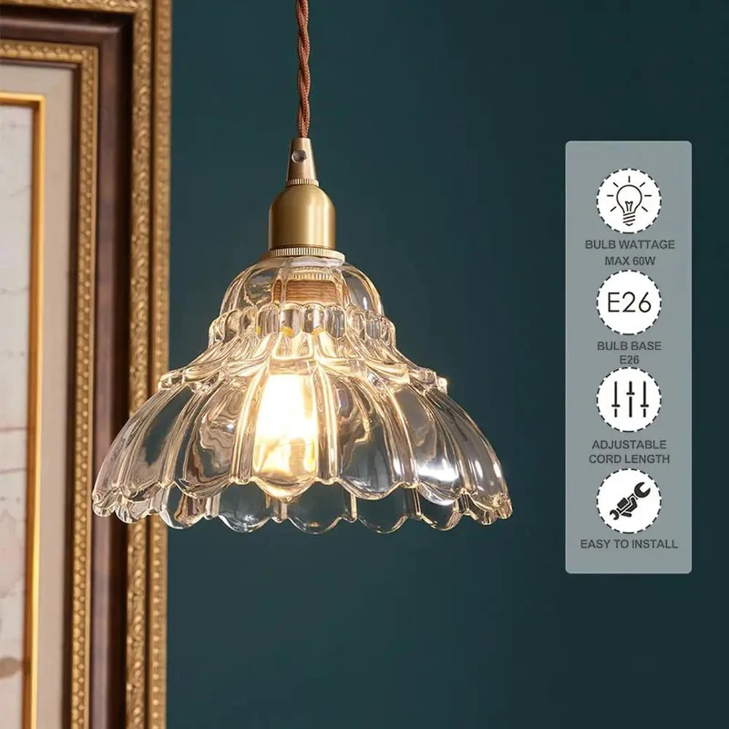 Sleek Clear Striped Glass Pendant Light With Antique Brass Finish Adjustable 59 Inch Cord For Kitchen Island And Dining Room Top Shelf Dope Design Mini Chandelier