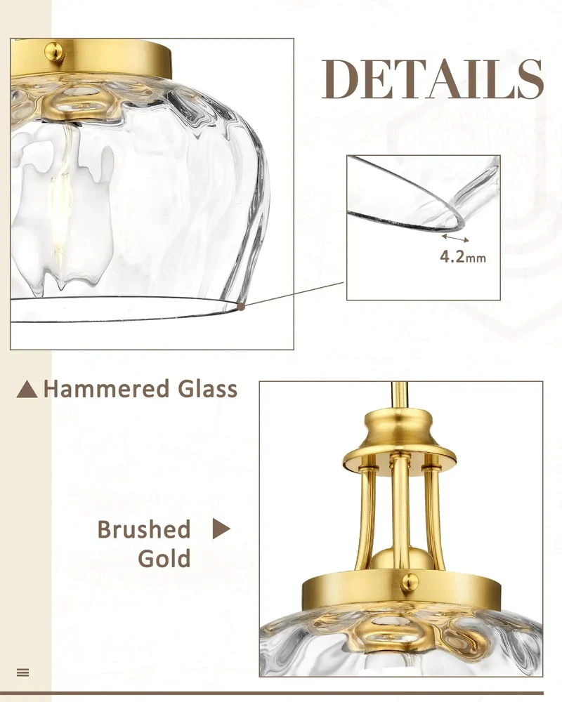 Hella Stylish 10 Inch Brushed Gold Pendant Light With Crisp Ribbed Glass Shade And Super Flexible Drop Rods For Dead Simple Setup In Modern Farmhouse Kitchens Dining Rooms Or Entryways