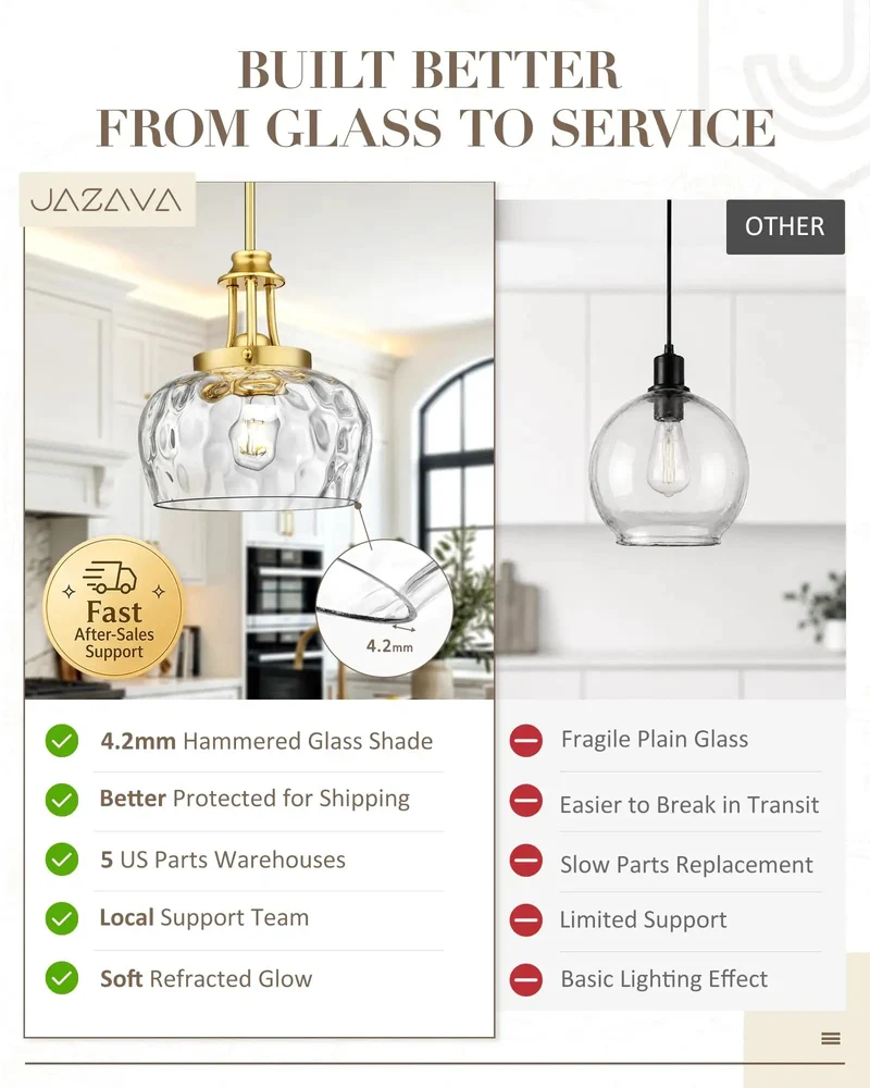 Hella Stylish 10 Inch Brushed Gold Pendant Light With Crisp Ribbed Glass Shade And Super Flexible Drop Rods For Dead Simple Setup In Modern Farmhouse Kitchens Dining Rooms Or Entryways