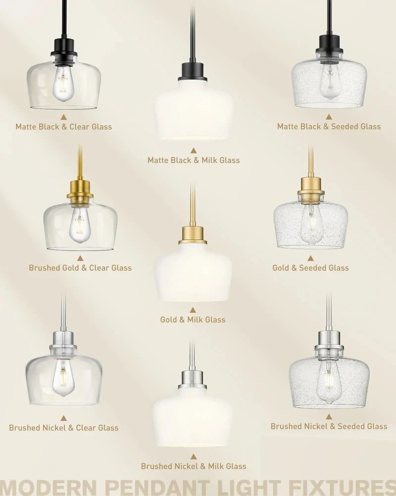 Straight Fire Eight Inch Brushed Gold Pendant Lighting For Kitchen Island And Dining Room With Crystal Clear Glass Shade And Fully Adjustable Hanging Rods For Modern Home Decor