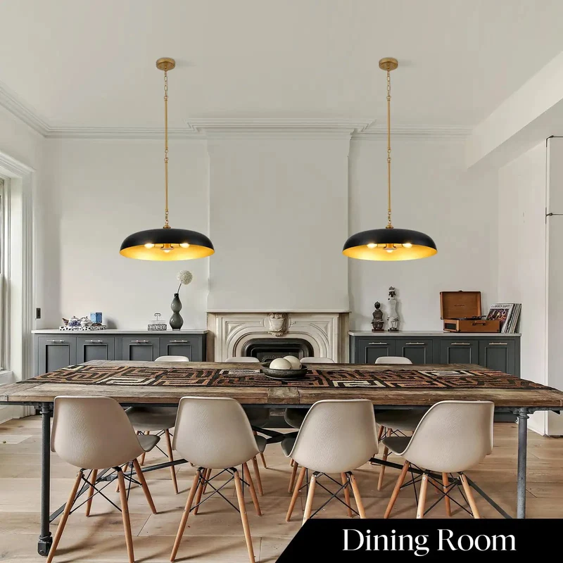 Twenty Point Five Inch Matte Black And Gold Dome Chandelier Three Light Pendant With Adjustable Chain Sleek Industrial Chic Lighting Fixture Smooth Install High Impact Room Upgrade For Home Centers